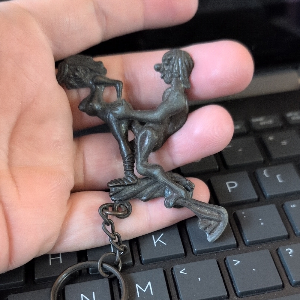 Mechanical Vintage 1980 Naughty Unique Bronze Keychain with Figurine